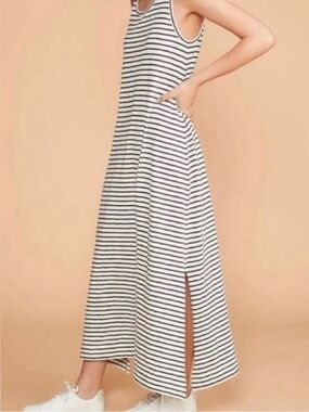 Lou & Grey for Loft Cream and Navy Striped Maxi Dress